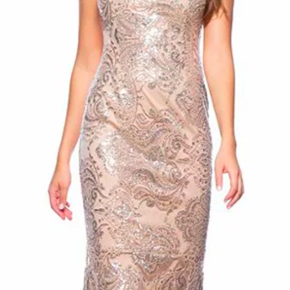 MARINA Silver Strapless Dress